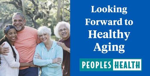 Looking forward to healthy aging with four seniors smiling outdoors